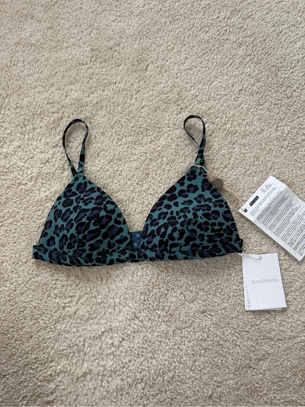 Zimmermann Teal Leopard Triangle Bikini Top